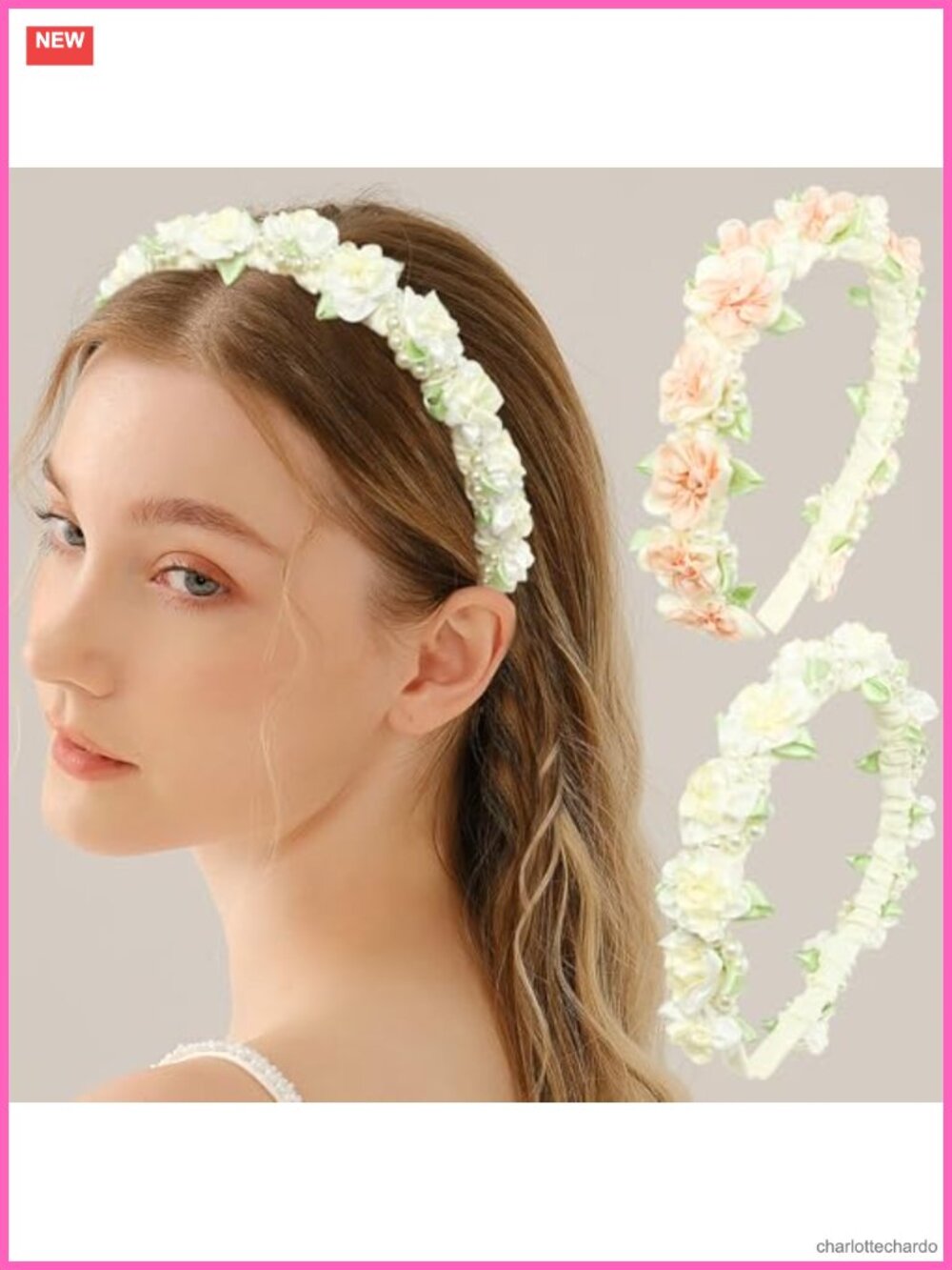 Ribbon Jasmine Flower Headband 2pcs Pearls Floral Hair Accessories Women